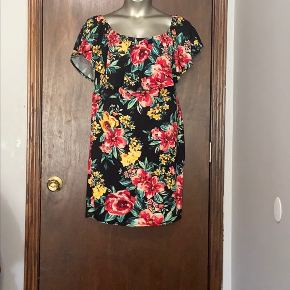 Minette Black Colorful Floral Pattern Mini Dress